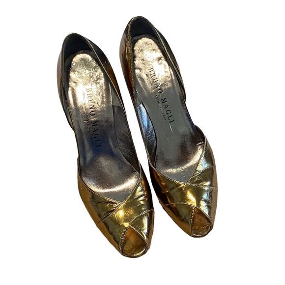 BRUNO MAGLI - TUSCAN GOLD OPEN TOE / PEEP TOE 3” PUMPS / HEELS - GOOD COND. - S7 - Picture 4 of 12